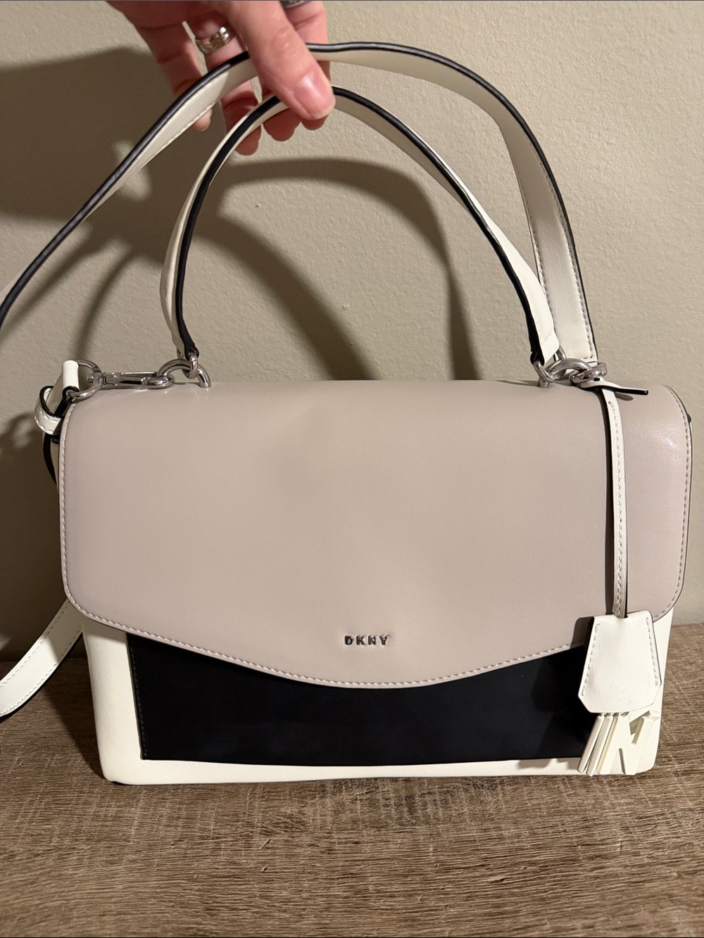 Dkny Colorblock Satchel in White, Black & Taupe